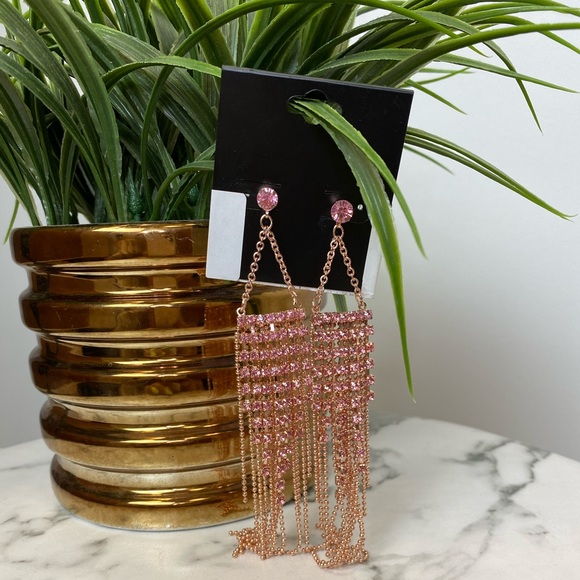 ‼️ Pink Rose Gold Rhinestone Earrings Necklace - Picture 5 of 8